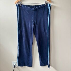 Self Esteem Navy Blue Velour Track Pants with Light Blue Stripes